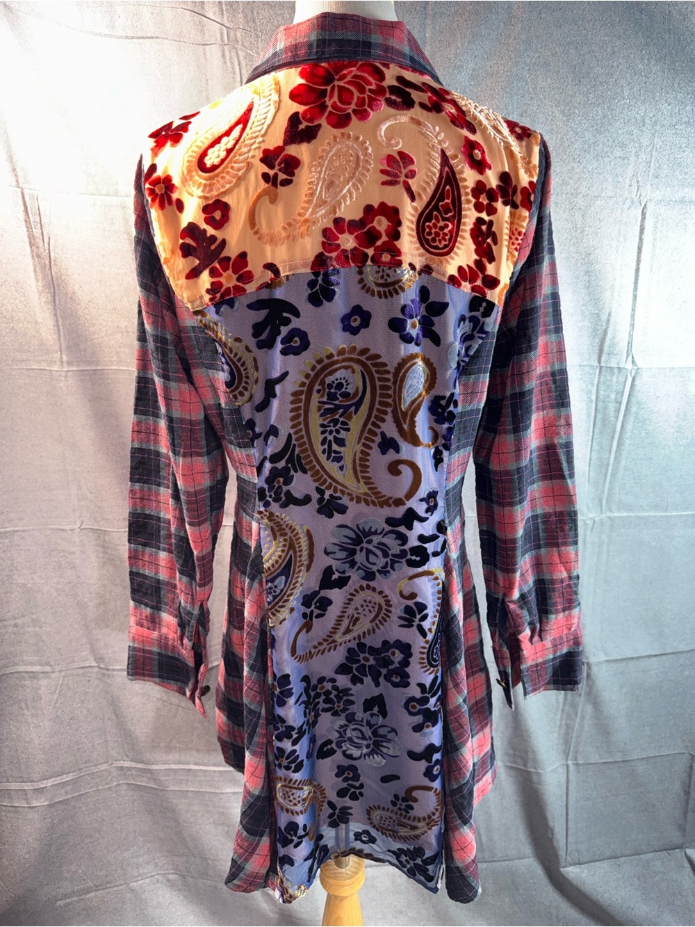 2136-Soft Surroundings Pink and Navy Plaid Button-Front Tunic - Picture 3 of 4